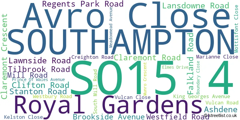 A word cloud for the SO15 4 postcode